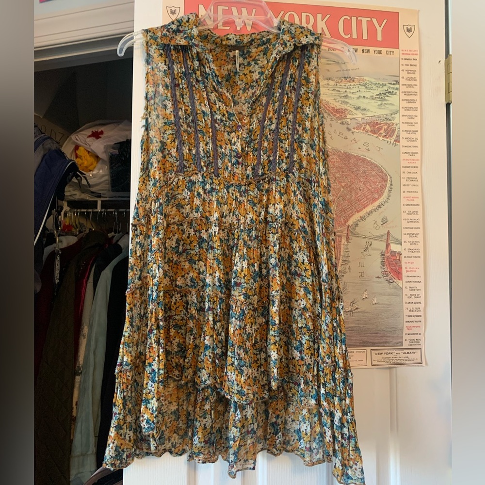 Free People Orange / Blue Summer Sleeveless Blouse Floral (S)